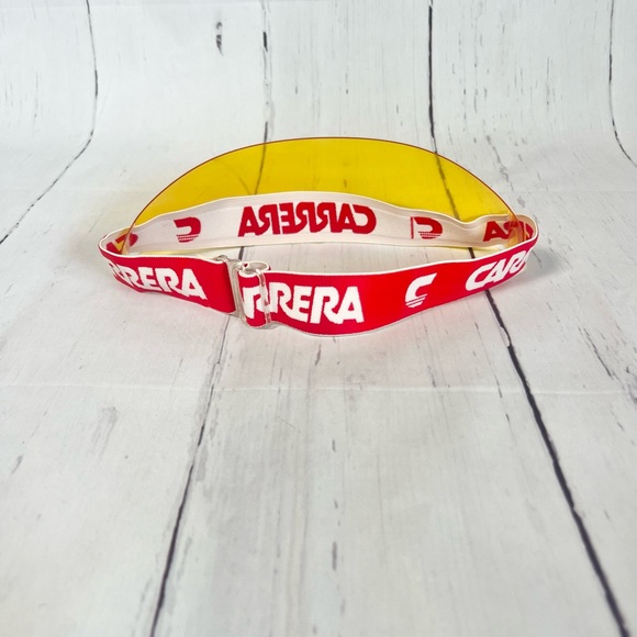 Two Vintage Rare Porsche Carrera Yellow Visors with Red and White Band